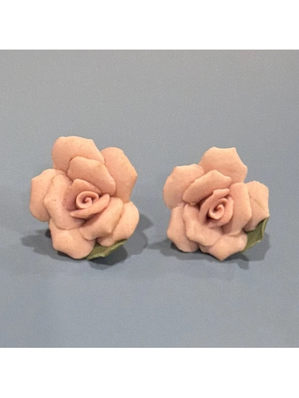Vintage Porcelain Pink Rose Stud Earrings - Unbranded